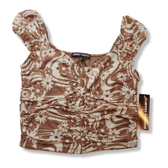 Almost Famous Floral Print Ruched Crop Top Size L - Picture 1 of 7